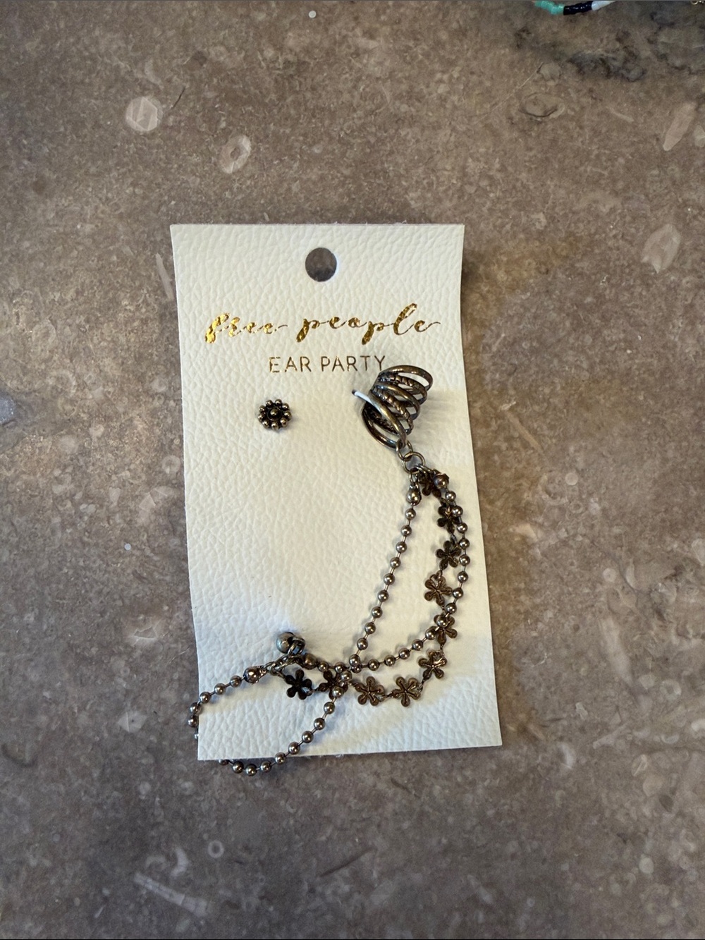 Free People gunmetal floral chain ear cuff and stud set